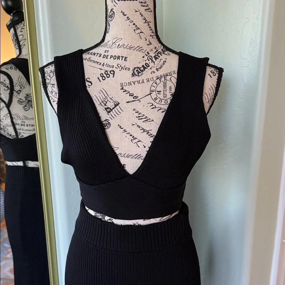Anthropologie Black “Ribbed” Knit Skirt Set